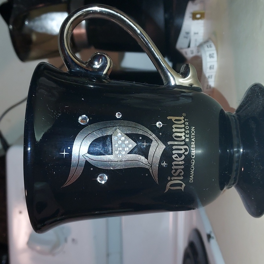 Disneyland Resort Diamond Celebration Disney Black Ceramic Mug 12 Oz.    5" Tall